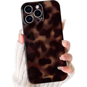 LAMBER Tortoise Shell Case for iPhone 13 Pro‎ 6.1 Inch Camera Protection Glossy